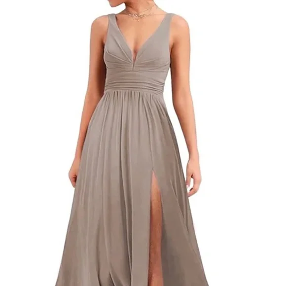 chiffon taupe bridesmaid dresses Floor-length Cap Sleeves Appliques Chiffon Bridesmaid Dresses – MarryLover main image 0